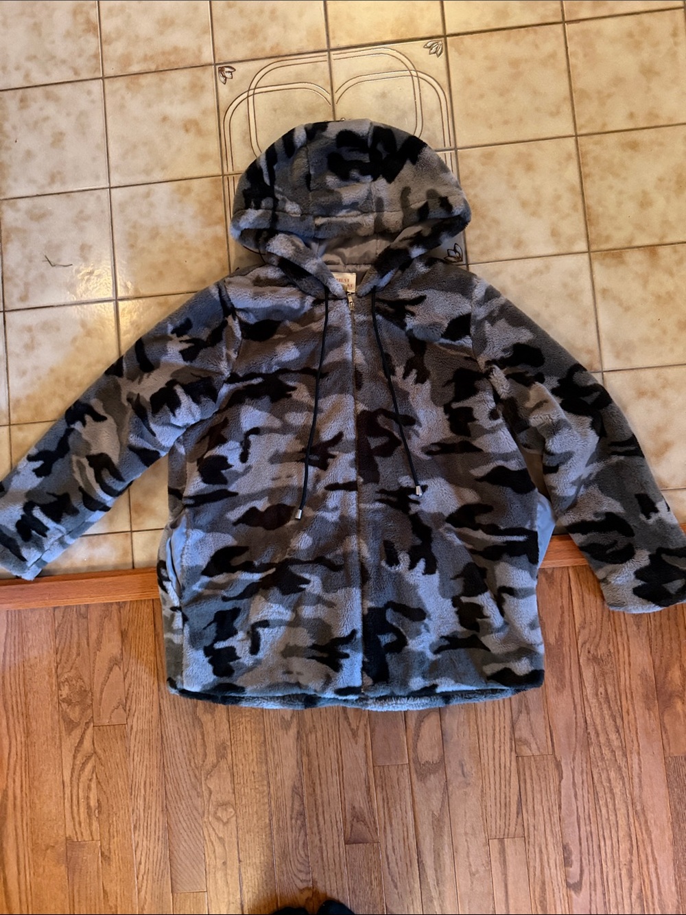 First Love Gray & Black Camo Hooded Fleece Jacket